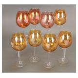 8 ETCHED IRIDESCENT BOHEMIAN WINE GLASSES