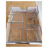 Five glass square candle holders, 6, 5, and 4 inch.