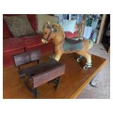 Mini Antique Plastic Horse and Small Desk