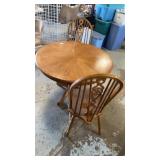 Wood pedestal table and 2 chairs