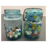 (2) ball jars with marbles