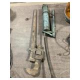 Grease gun, pipe wrench