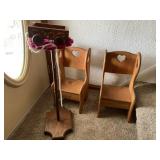 Two wood doll chairs and miscellaneous