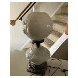 White glass globe Hurricane style electric lamp