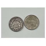 Pair of 1868 Shield Type Nickels