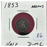 1853 Seated Liberty half Dime with arrows