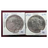 1922-D & 1923 US Peace Dollars