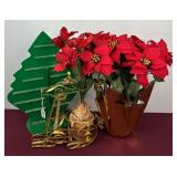 Faux Poinsettia, Reindeer Flower Holder, & Revolving Tree Display