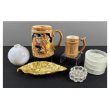 “1/2 Gallon of Ale” Beer Mug Stein, Ash Trays, & Assorted Items