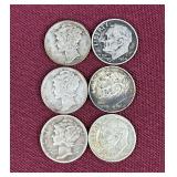 (3) Mercury Dimes & (3) 1964 Silver Dimes