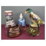 Beer Stein, Amber Glass Hen, & Assorted Items