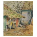 Horn Antal Country Cottage Scene Watercolor