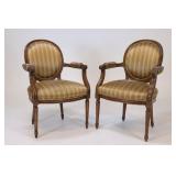 Pair of Carved French Louis XVI Style Armchairs