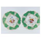 Pair of Old Paris Green Floral Plates