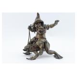 Gnome Riding Frog Bronze