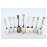 Sterling Silver Group of Nine Spoons, 412.9g