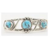 Signed Native American Silver & Turquoise Bracelet