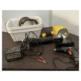 Spotlight, baskets, motorcycle battery charger