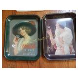 2 vintage coca cola metal trays