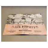 1974 Jack Dempsy Restaurant Menu