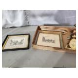 Antique pictures, frames, candles, and decor