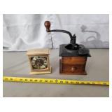 Vintage coffee grinder and Howard Miller counter c