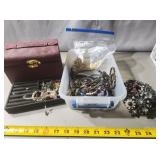 Large Lot of Costume Jewelry & Box