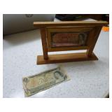 Canadian $1 and $2 Bills with Frame