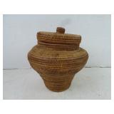 9" Tall Vintage Woven Lidded Basket