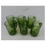 Lot of 6 Vintage Green Glass Mugs