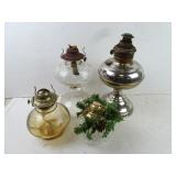 Lot of 4 Vintage Oil Lamps - As is