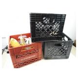 Lot of 3 Plastic Crates - One has Misc. Supplies