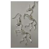 Unicorn skeleton earrings 2.25 inches long new