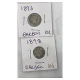 (2) Barber dimes 1893, 1898