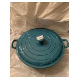 Cast Iron Enameled Skillet Two Handled Blue by