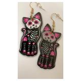 Skeleton cat Day of the Dead earrings, double