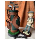 Golf Bag Telephone and Golfer Statue Resin