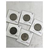 (5) assorted V nickels 1902-1912