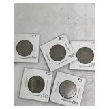 (5) assorted V nickels 1901-1912