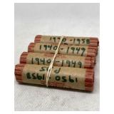 (4) rolls wheat cents 1/2 1940-1949, 1/2