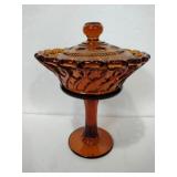 Amber pedestal candy dish with lid 7X9