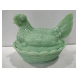 Modern jadeite hen on nest 655