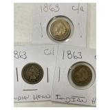 (3) 1863 Indian head cents