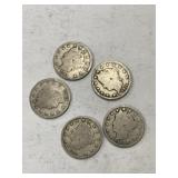 (5) assorted V nickels