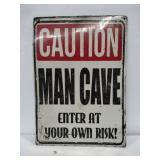 Cautious man cave metal sign 8.5x11.5