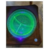 2 UV green depression divided plates 10in