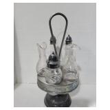 Silver Plate Etched Crystal Cruet Set Condiment