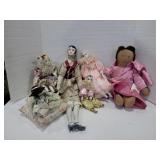 5 porcelain dolls and 1 plush 18in