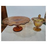 Amber Pedestal cake tray ,candy dish