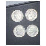 (4) silver Roosevelt dimes AU 1963-D & 1964-D